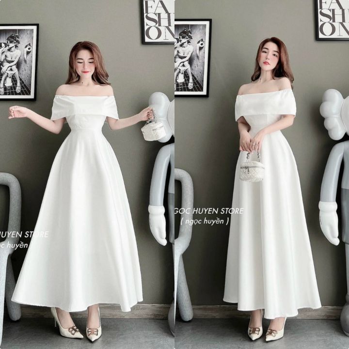 Váy xòe trắng dự tiệc xinh xắn dịu dàng như Hoa hậu Thu Thảo - DN182 -  AloraShop21