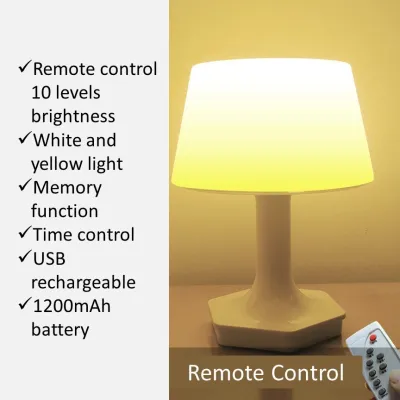 Lampu Tidur LED 3 Warna Lampu Kamar Tidur Remote Control Lampu Meja Belajar USB Lampu Meja LED 1200mAh