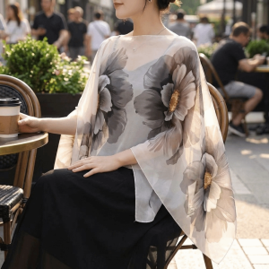 THANKSKY Đa chức năng Khăn choàng thoáng khí Họa tiết hoa Chiều Dài Dài Khăn choàng chống nắng Mới Vải thoáng khí Khăn voan Mùa hè