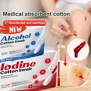 50/100PCS Disposable Medical Iodine Cotton Swabs Disinfection Antibacterial for Wound Care