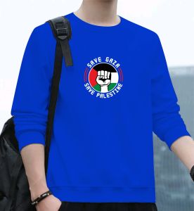 Bisa COD Sweater Keren Kaos Pria Distro Save Gaza Crewneck Trendy Sweatshirt Elegan Sweter Kekinian