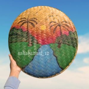 Tampah bambu lukis dekorasi tema pemandangan - walldecor cafe minimalis