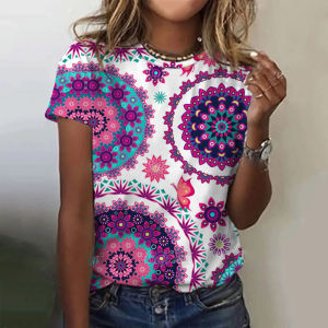 [Local Stock] ZEEMIN Summer Geometric Totem 3D Print T-shirts Women Streetwear Fashion Casual Y2k Short Sleeve T Shirt O-neck Tees Tops Clothing