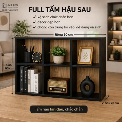 Kệ Sách Tổ Ong 6 Ô Vuông 90x60cm Gỗ MDF Phủ Melamine – Có Tấm Hậu Kín Chắc Chắn Kệ Trang Trí Đa Năng