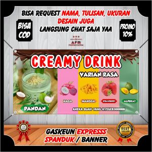 COD - Spanduk Banner Minuman Viral Creamy Drink Segar - Banner Jualan Es Creamy Creami Drink Custom Keren