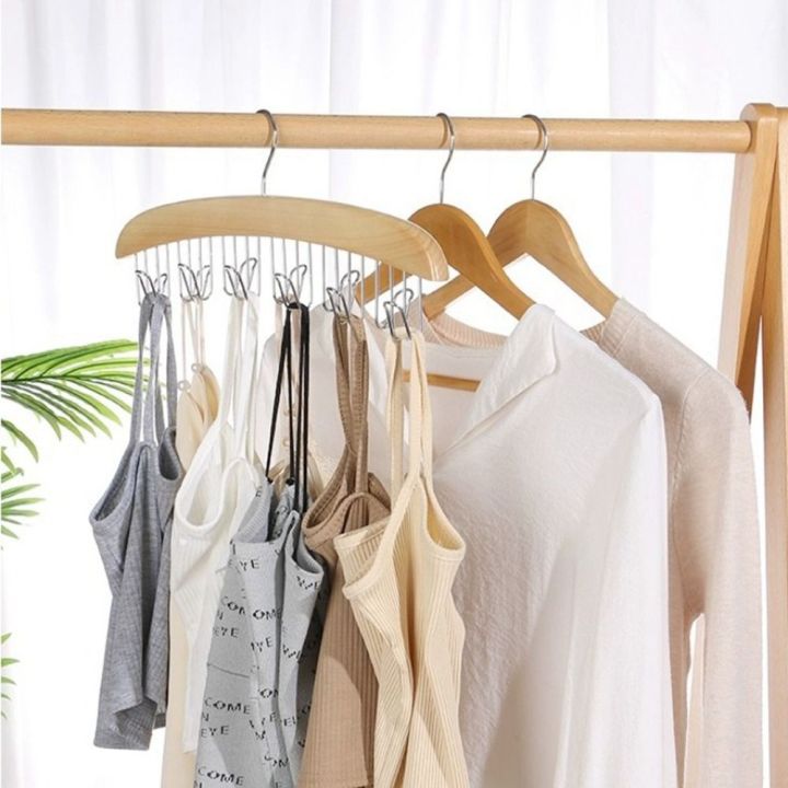 JDPOK Solid Wood Wooden Sling Hanger Save Space 360 Degrees Rotating