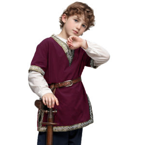 BLESSUME Boys Tops Renaissance Viking Pirate V Neck Shirt Medieval Knight Costume