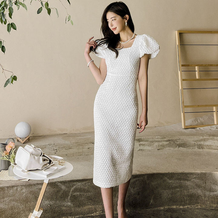 Impression Fashion Women Elegant Korean Plain Square Collar Short