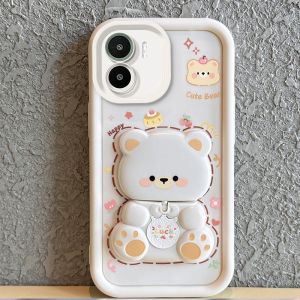 เคสสำหรับ Redmi A1 2022 4G REDMI A2 REDMI A1 REDMI A2 PLUS เคสศัพท์แบบนุ่มซิลิโคนกันกระแทก ดีไซน์ใหม่สวยงาม กระจกหมุนได้ หมีน่ารักพร้อมที่วาง JTXXZJ01