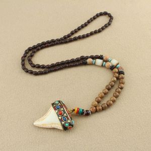 CHUN053634 Hạt gỗ Mala Vòng cổ Nepal Làm thủ công Trang sức dân tộc Dây chuyền dây Chất lượng cao Cổ điển Trang sức dân tộc