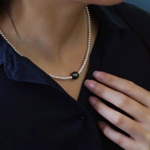 Montagne Jewelry Tahiti Pearl Necklace Jewelry Elegant Black+White Design Fine Jewellery Natural Flawless Grade A Pearl Pendant Pearl Choker