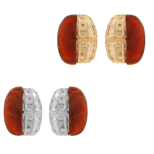 Phong Cách Cổ Điển Nâu Hổ Phách Nhựa Splices Bông Tai Cho Phụ Nữ mùa thu và mùa đông Mạnh Mẽ Hợp Kim Xu Hướng Mặc Giản Dị