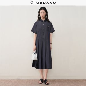 Giordano Women Women Lapel Dress Free Shipping 18466309