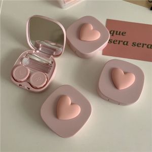 WISH BOUTIQUE Portable For Girls Square Love With Mirror Cartoon Korean Glasses Storage Cosmetic Contact Box Eyeglasses Container Women Contact Lens Case
