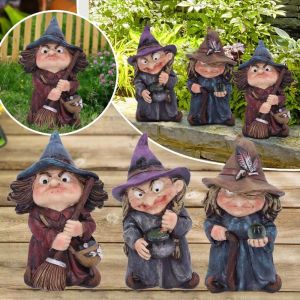 GUDY Funny Halloween Witch Sculpture Creative Resin Gnome Statues Home Decoration Waterproof Garden Dwarf Figurine Lawn Landscape