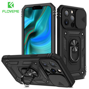 FLOVEME Luxury Armor Phone Case For iphone 16 15 14 13 12 11 Pro Max Ring Bracket Lens Protection Push Window Cover