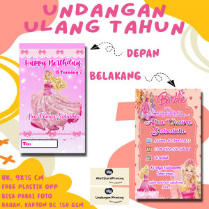 Undangan Karakter Barbie (20 PCS/30 PCS/50 PCS/100 PCS) / Undangan ulang tahun / undangan ultah / undangan cetak / cetak undangan / undangan anak / undangan print / undangan pesta / print undangan / undangan karakter / undangan motif