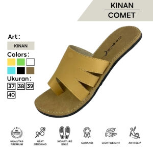 Sandal Flat Kulit PU Kinan Comet - Anti Slip Nyaman & Ringan Warna Cerah