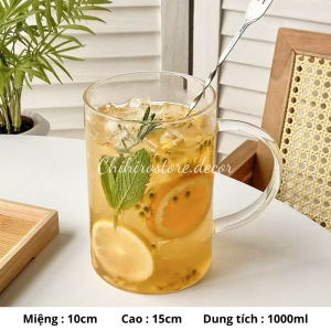 Ly thuỷ tinh mỏng 1000ml cốc thuỷ tinh to có quai ca thuỷ tinh dùng trong pha chế cà phê - Chihirostore.decor