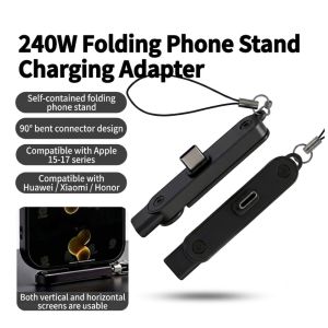 240W USB-C OTG Adapter Type-C Male to USB-C Female Fast Charging Converter with Foldable Phone Stand
