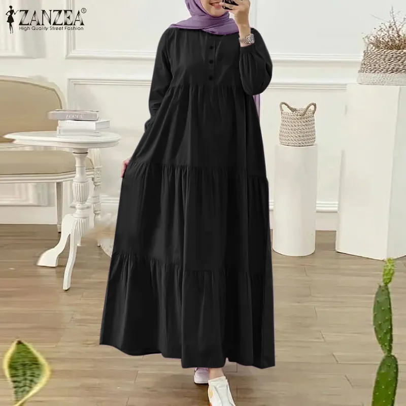 ZANZEA Muslimah Women Muslim Layered Dresses Elegant Party Long
