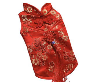 Dogydolly ชุดจีนหมาแมว แบบเสื้อและกระโปรงกี่เผ้า ผ้าจีนอย่างดี  ชุดกี่เพ้าสุนัข ชุดตรุษจีนลายมังกร สีทองและแดง