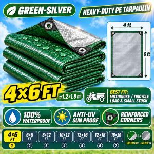 RAKUNO Trapal Waterproof Tarpaulin Tolda PE Heavy Duty Lona UV Resistant Rainproof Cover with Reinforced Eyelets for Truck Farm Roof Cargo Tricycle Construction Outdoor Multi Size