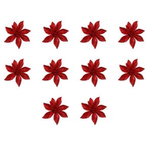 LIUJIR 10Pcs Golden Gold Powder Artificial Poinsettia Flowers Sequin Plastic Multi-Color Christmas Tree Decoration Decorations DIY Christmas Flowers Ornaments Christmas Party