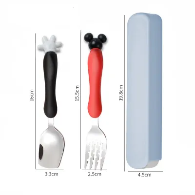 Onestop Mickey & Minnie Mouse Kids Stainless Steel Feeding Utensils Set with Portable Case