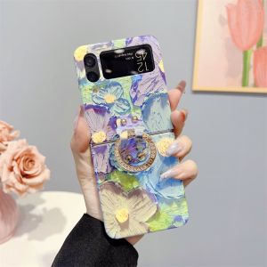 【Với Vòng brakcet】Kisscase 3D dễ thương hoạt hình Đèn xanh dương hoa cầu vồng Ốp điện thoại cho Samsung thiên hà Z FLIP4 Flip3 5g Bìa Vòng nhẫn xỏ ngón Kim Cương chủ trong suốt tất cả lnclusive
