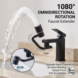 1080° Swivel Faucet Extender Black Universal Robotic Arm Mechanical Splash Tap Nozzle Aerator Dual Water Mode For Kitchen Washbasin