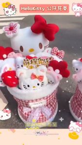 Plush Flowers Bouquet Hello Kitty Plushie Soft Doll Toy Sanrio Valentines Day Birthday Wedding Party Gift