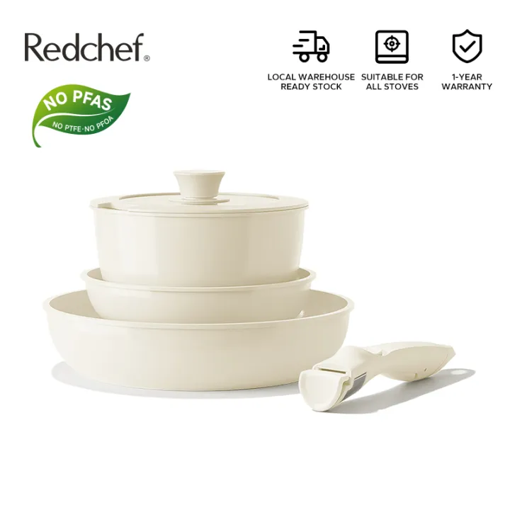 Redchef Nonstick Ceramic Rock Cookware Set Handle Removable 5Pcs/16Pcs No PFAS& PTFE& PFOA Suitable for All Stoves