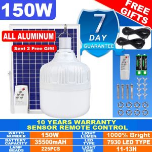 【Free Shipping 】LED Light Bulb Indoor 1200W 800W 600W 400W 300W 200W 150W Solar Charging Light Solar Light Outdoor Waterproof Portable Emergency Rechargeable Light With Solar Panel