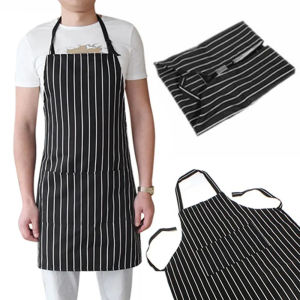 Fashion Striped Apron Adjustable Apron Striped Black Waiter Restaurant Apron Hanging Neck Kitchen Cooking Apron Fashion Coffee Western Restaurant Apron Wearing A Long Apron Around The Neck Baking Apron