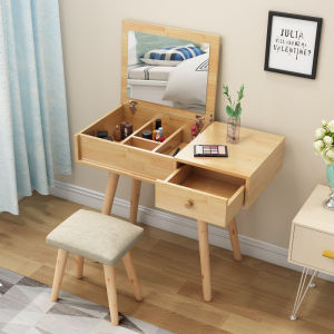 Nordic Small Apartment Solid Wood Dressing Table Flip Makeup Mirror Multi-Functional Dresser Simple Fashion Mini Makeup Table