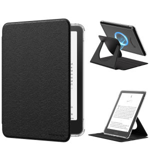 MoKo 360° Rotating Case for 7" Kindle Paperwhite 12th Generation 2024 & Kindle Colorsoft 2024/2025 Clear Back Detachable Magnetic Protective Adjustable Stand Cover with Auto Wake/Sleep