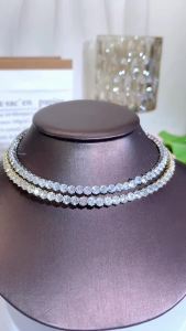 FCSEQUITO Dây chuyền choker nữ trang sức lộng lẫy mặt trang trí đá Cubic Zirconia AAAAA cắt tròn mạ bạc sang trọng thích hợp cho cô dâu tiệc cưới dây chuyền có thể điều chỉnh SN031