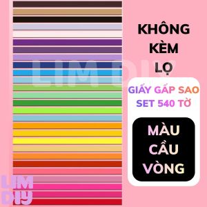 Giấy Gấp Sao 540 Tờ Kèm Lọ Thủy Tinh – Tông Đỏ Vàng Xanh Dương Cầu Vòng LIM DIY