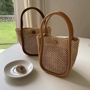 French straw leather stylish sling shoulder hand bag with free pouch