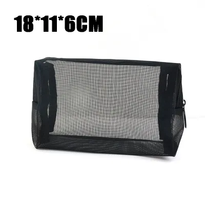 3 Sizes Black Mesh Makeup Bag Portable Travel Cosmetic Bag with Zipper Women Large Capacity Organizer Pouch Multipurpose Clear Toiletry Wash Bags