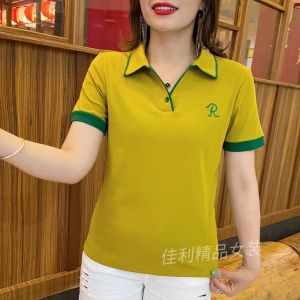Upscale Internet Celebrity Short Sleeve T-shirt Ladies Polo Shirt Summer New Style Cover belly Tops Temperament Summer Clothes Polo collar Tees Women bottoming shirt Plus Size Fat Girl Can Wear