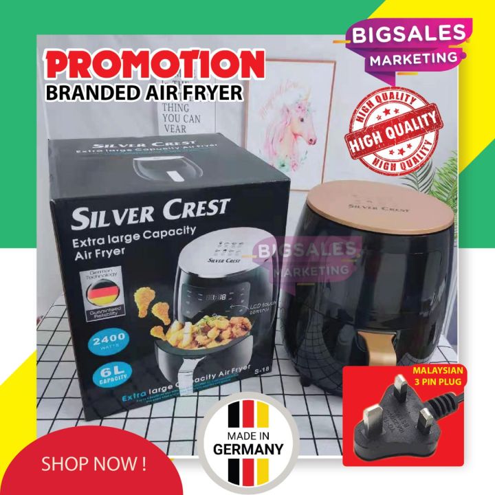 BIGSALES 6L Silver Crest Air Fryer Kitchen Fry Machine LCD Touch Screen Air Fryer MALAYSIA PLUG Penggoreng Tanpa Minyak Lazada