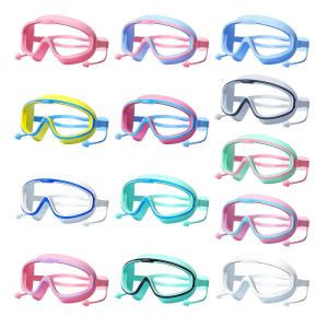 Kids Swim Goggles Wide View Swimming Goggles for Children 3-16 Frogs Resistant Kids Swim Glasses with Nose Clip Earplugs