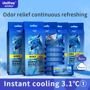 Unifree Mint Cooling Wipes – Super Mini Size Instantly Cools by 3.1°C Perfect for On-the-Go Refreshment (6 Sheets per Pack 8 Packs per Bundle)