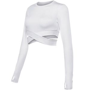 HOLA Sport Tops Yoga Shirt Long Sleeve Crop Top Mujer Cross Waist Clothes For Women Gym SportWear(Add Padded Bra)