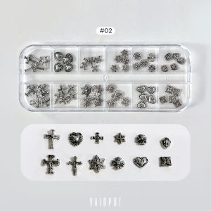 [Vainpot-SG] Chrome Hearts Mix Charms / 3D Nail Art Charms | Cross Star Butterfly Heart Silver Nail Decos