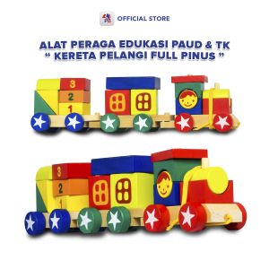 Mainan Edukasi Anak Balok Kayu Bentuk Kereta Pelangi Full Pinus / Puzzle Anak Balok Susun Untuk Anak / UD BAROKAH ALAT PERAGA TK & APE - UD