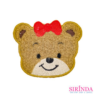 ตัวรีดการ์ตูนหัวหมีผูกโบว์ ตัวรีดติดเสื้อ อาร์มปักตกแต่ง DIY EMBROIDERY PATCH (00080458)
