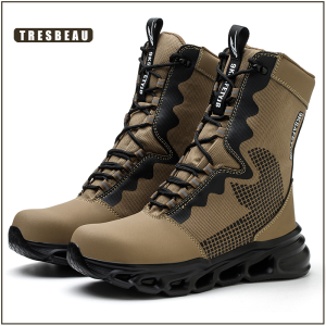 Mens combat boots Outdoor training High top desert safety boots Fall resistant anti-slip wear breathable hiking shoes
